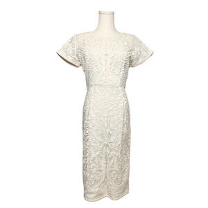 Pankaj Nidhi Anthropologie Ivory Cap Sleeve Cutwork Sheath Dress Size 6